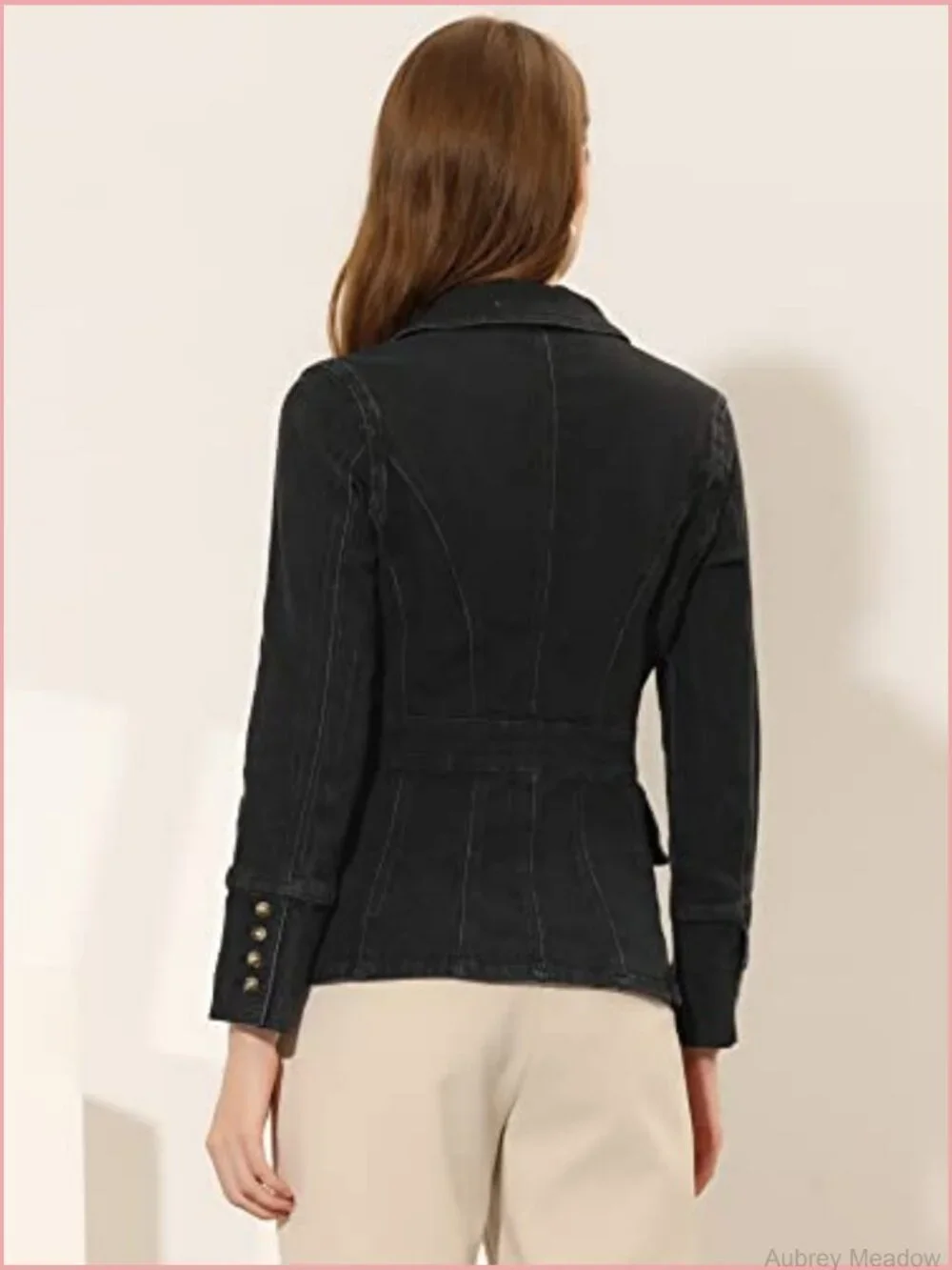 Women's Denim Jacket Button Down Notched Lapel Long Sleeve Office Blazer
